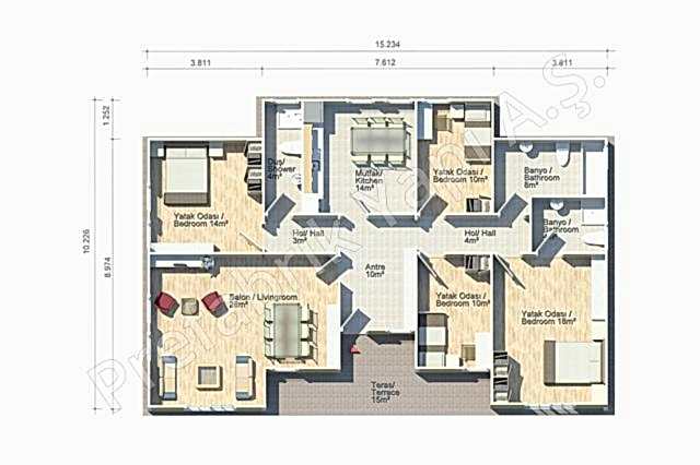 Prefabrik Ev Asos 138 m2 Plan