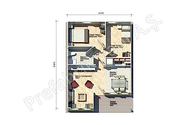 Demre 58 m2 Prefabrik Ev Plan
